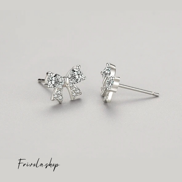 Bow - Silver Zircon Ear Studs