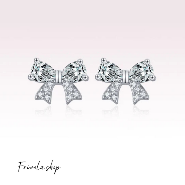 Bow - Silver Zircon Ear Studs