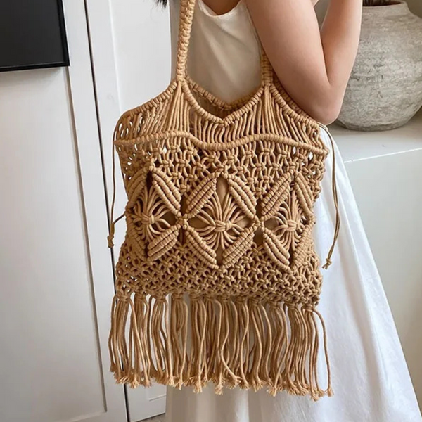Boho Tote Bag met Franjes – Naturel & Bruin Naturel