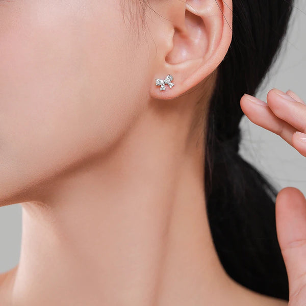 Bow - Silver Zircon Ear Studs
