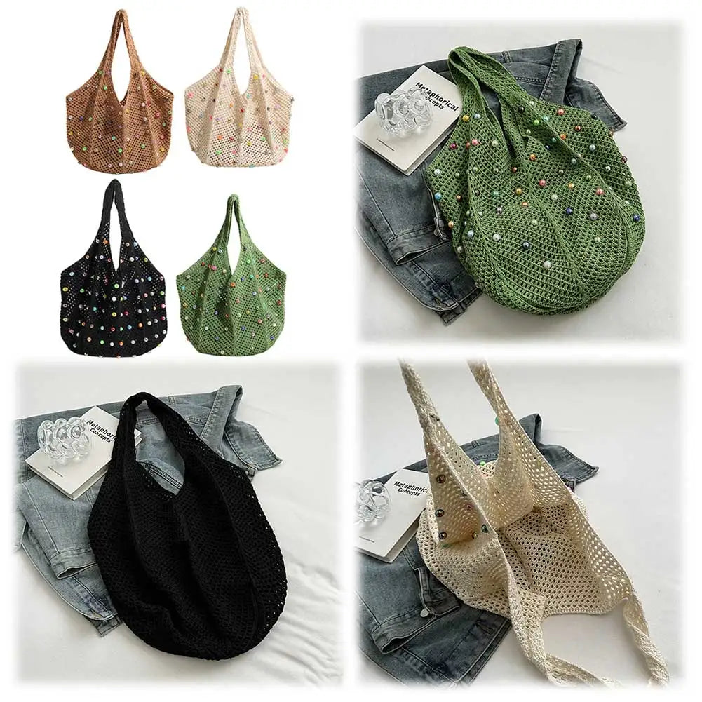 Zomerse Gebreide Tote Bag met Kralen – In Vier Kleuren