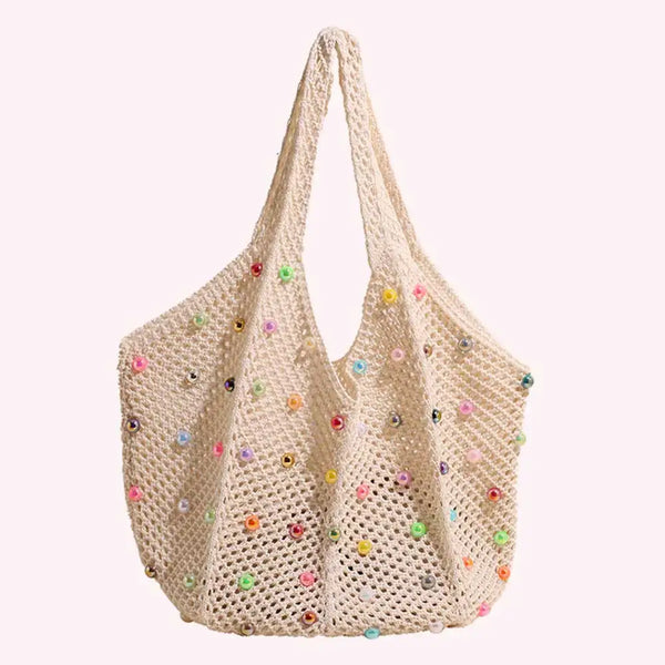 Zomerse Gebreide Tote Bag met Kralen – In Vier Kleuren