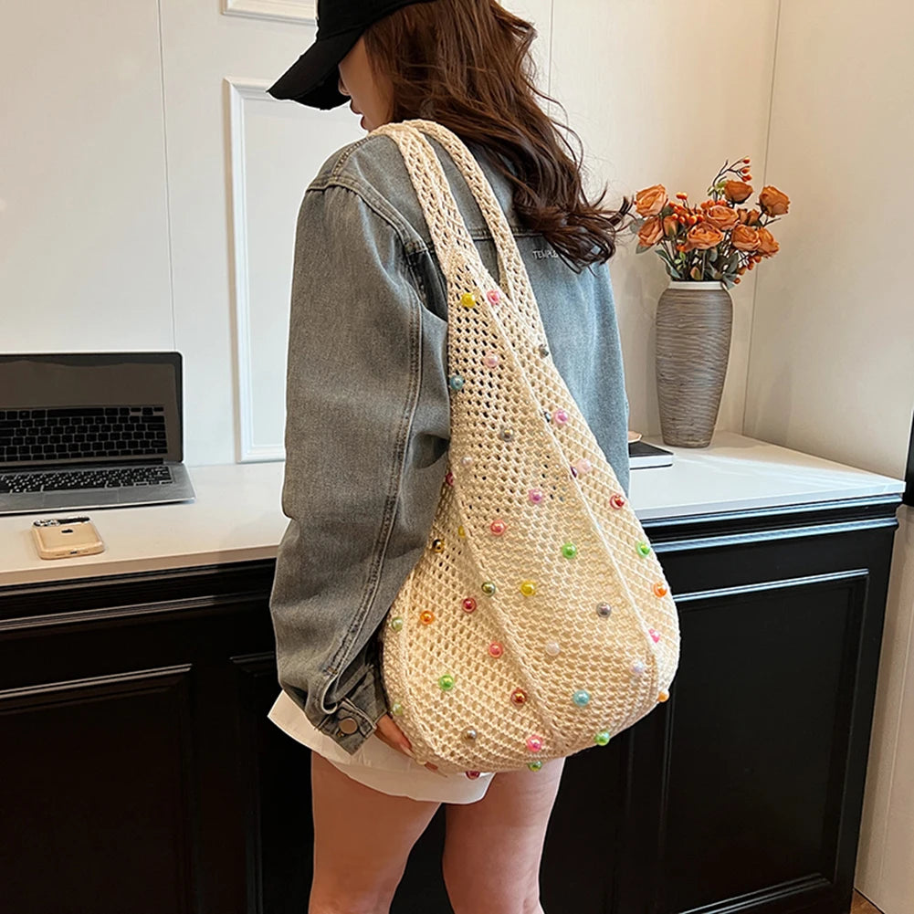 Zomerse Gebreide Tote Bag met Kralen – In Vier Kleuren