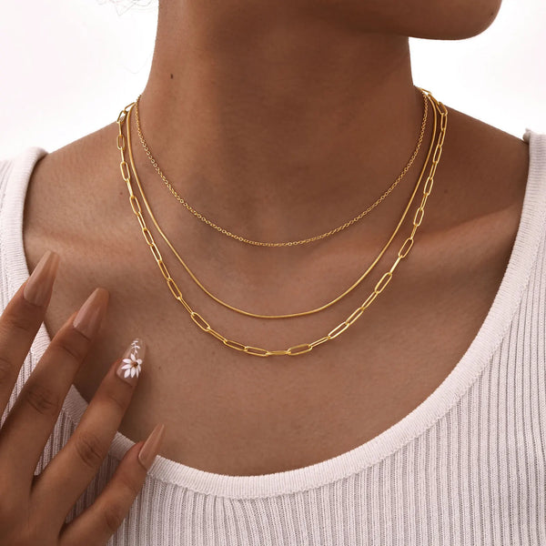 Golden Layers – Set of 3 Steel Goldplated Necklaces