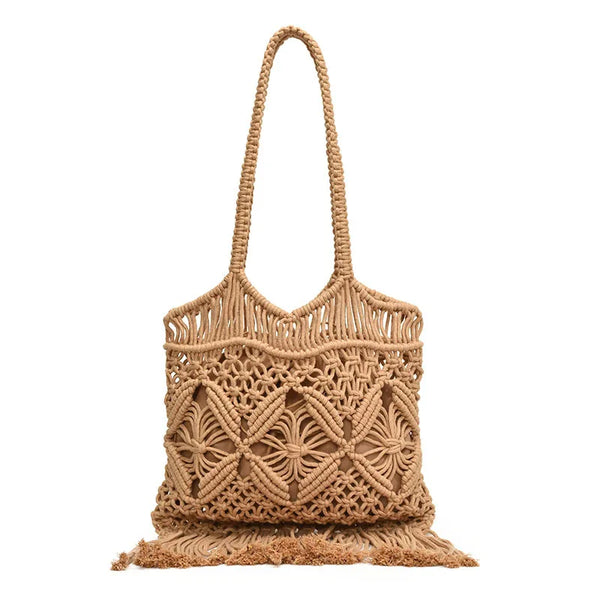 Boho Tote Bag met Franjes – Naturel & Bruin Naturel