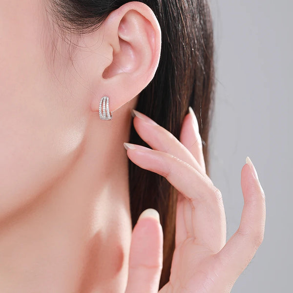 Trioré - Silver Zircon Ear Hoops