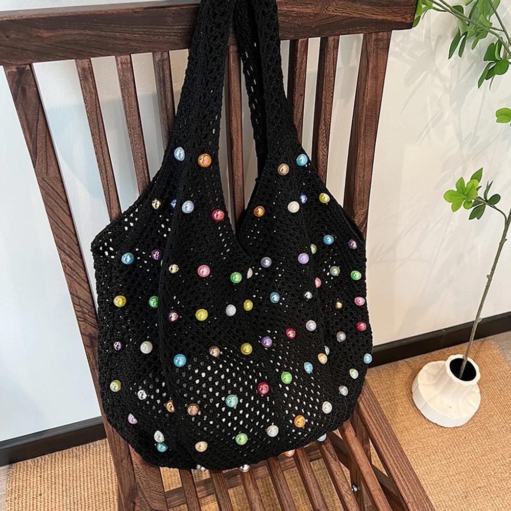 Zomerse Gebreide Tote Bag met Kralen – In Vier Kleuren