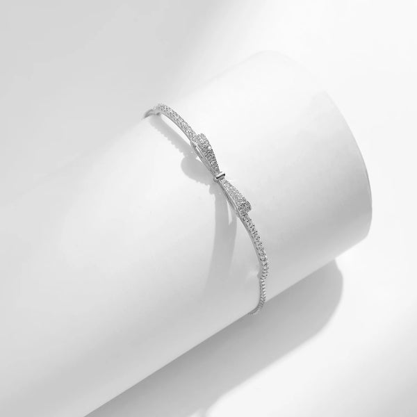 Levine - Bow Silver Zircon Bracelet