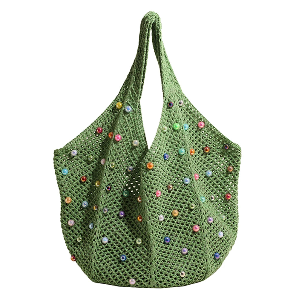 Zomerse Gebreide Tote Bag met Kralen – In Vier Kleuren
