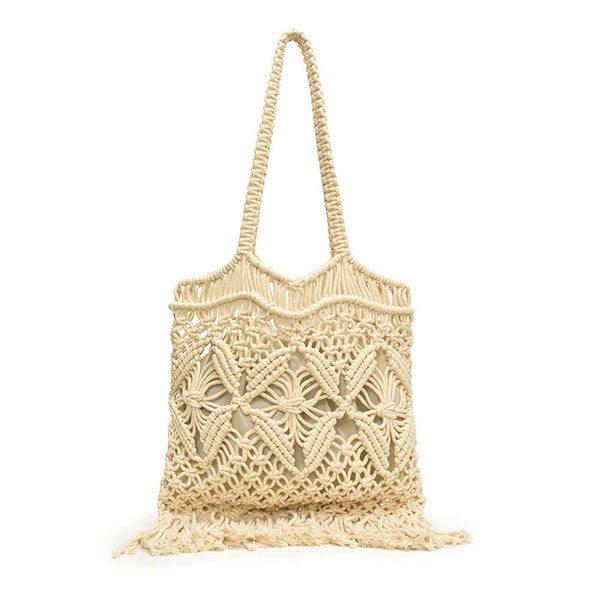 Boho Tote Bag met Franjes – Naturel & Bruin Naturel