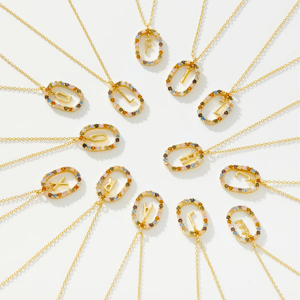 Nova - Colorful Zircon 18K Goldplated Silver Initial Necklace