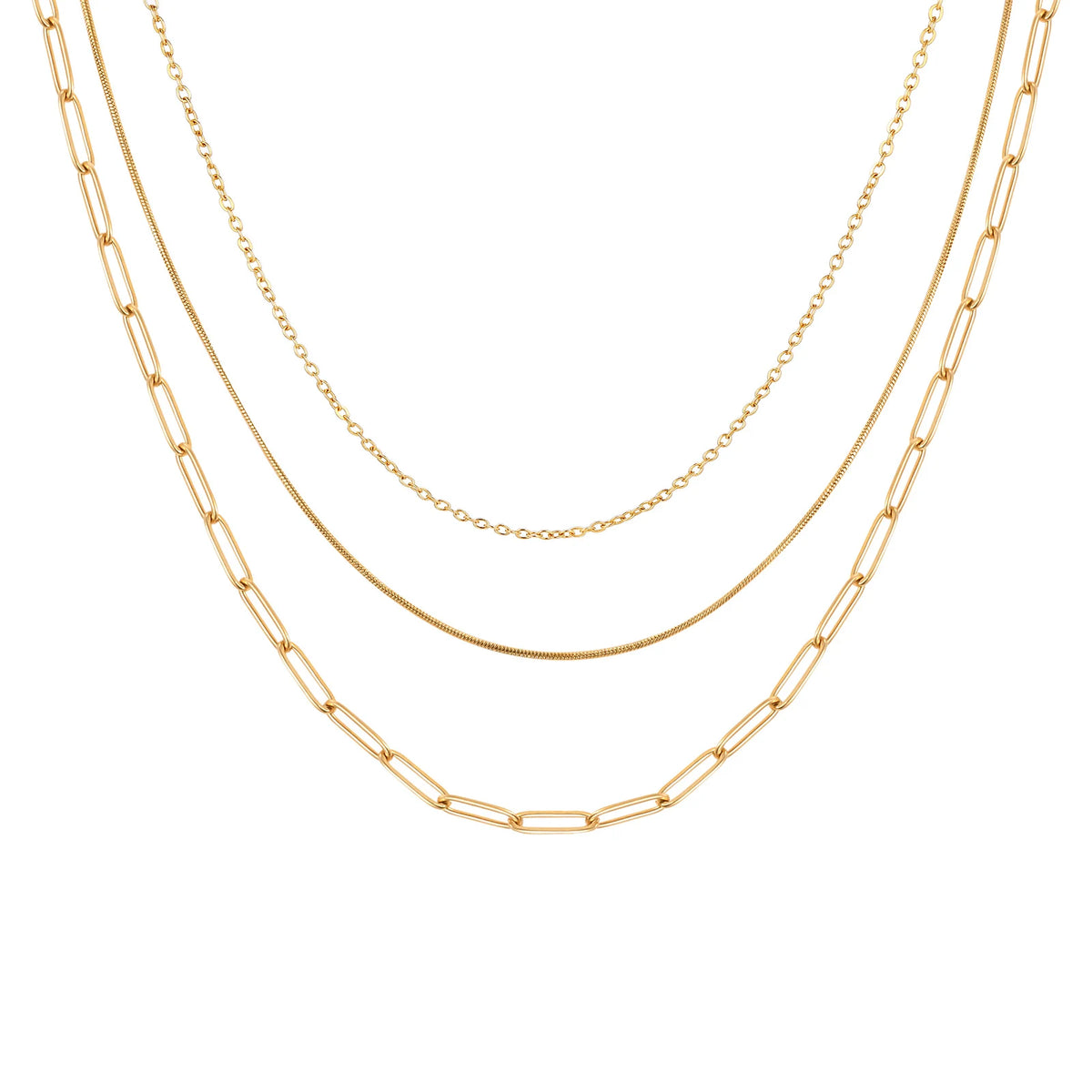 Golden Layers – Set of 3 Steel Goldplated Necklaces