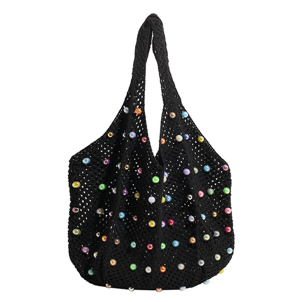 Zomerse Gebreide Tote Bag met Kralen – In Vier Kleuren